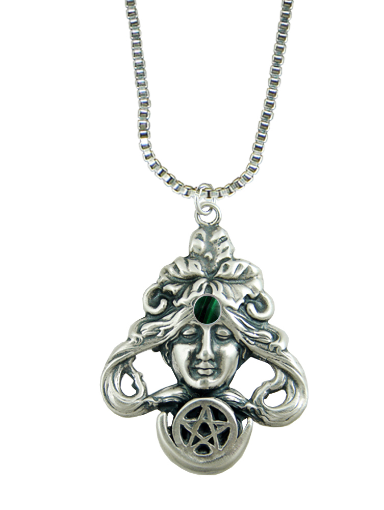 Sterling Silver First Goddess Pendant With Malachite